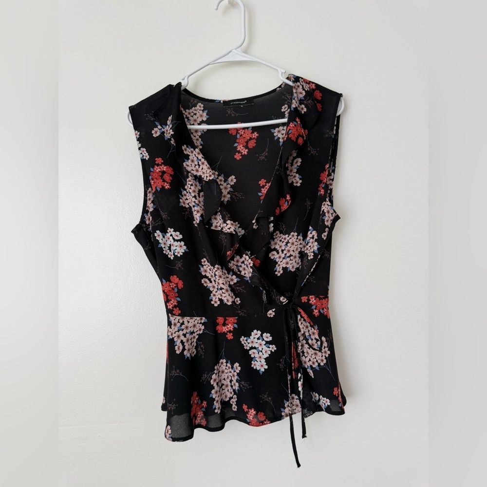 Atmosphere Black Floral Ruffle Wrap Top